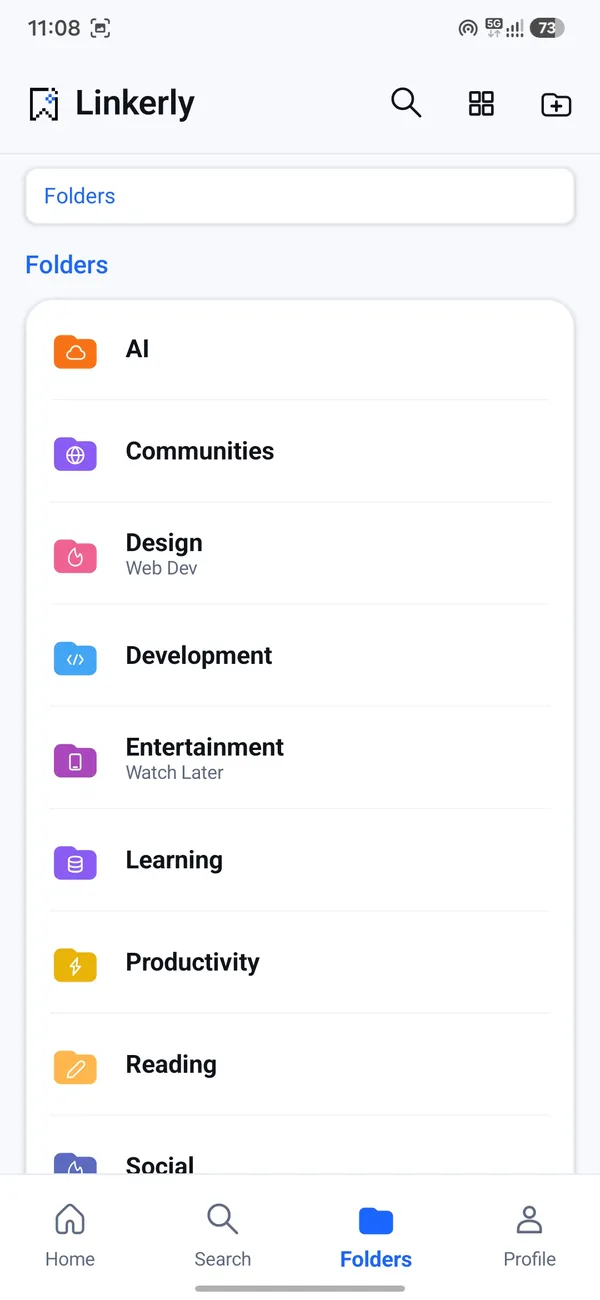 Folders screen