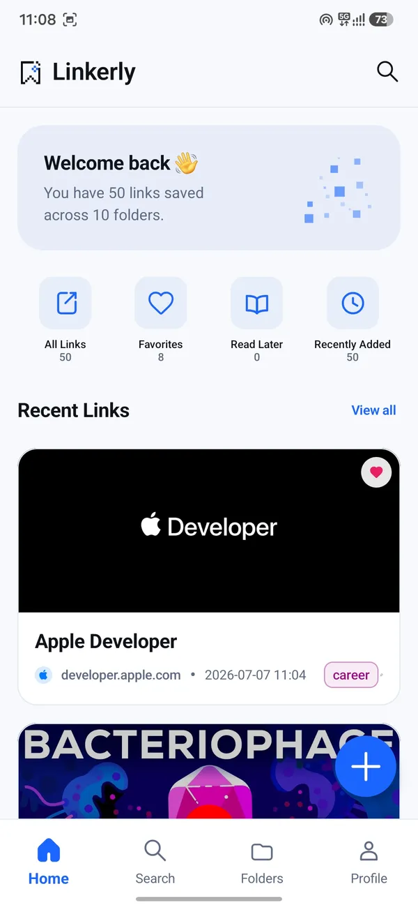 Linkerly home screen